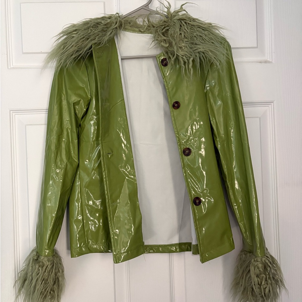 Green Faux Fur Trimmed Jacket
